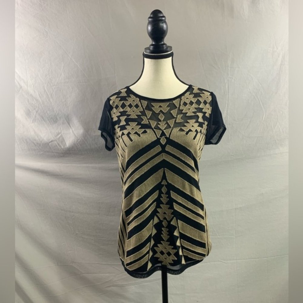 Embroidered Knit Top With Sheer Back